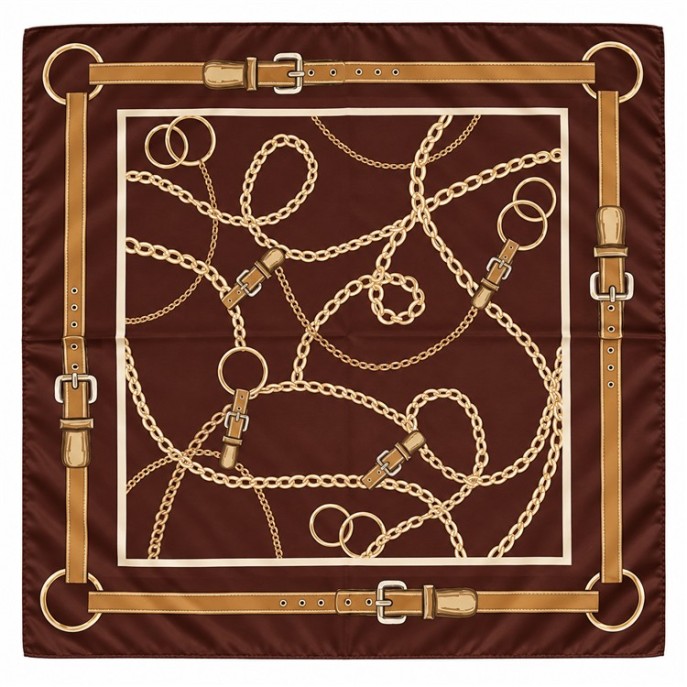Vierkante Sjaal 570 riem dessin 65 x 65 cm Port & Bruintinten Vierkante Sjaal 570 riem dessin 65 x 65 cm Port & Bruintinten